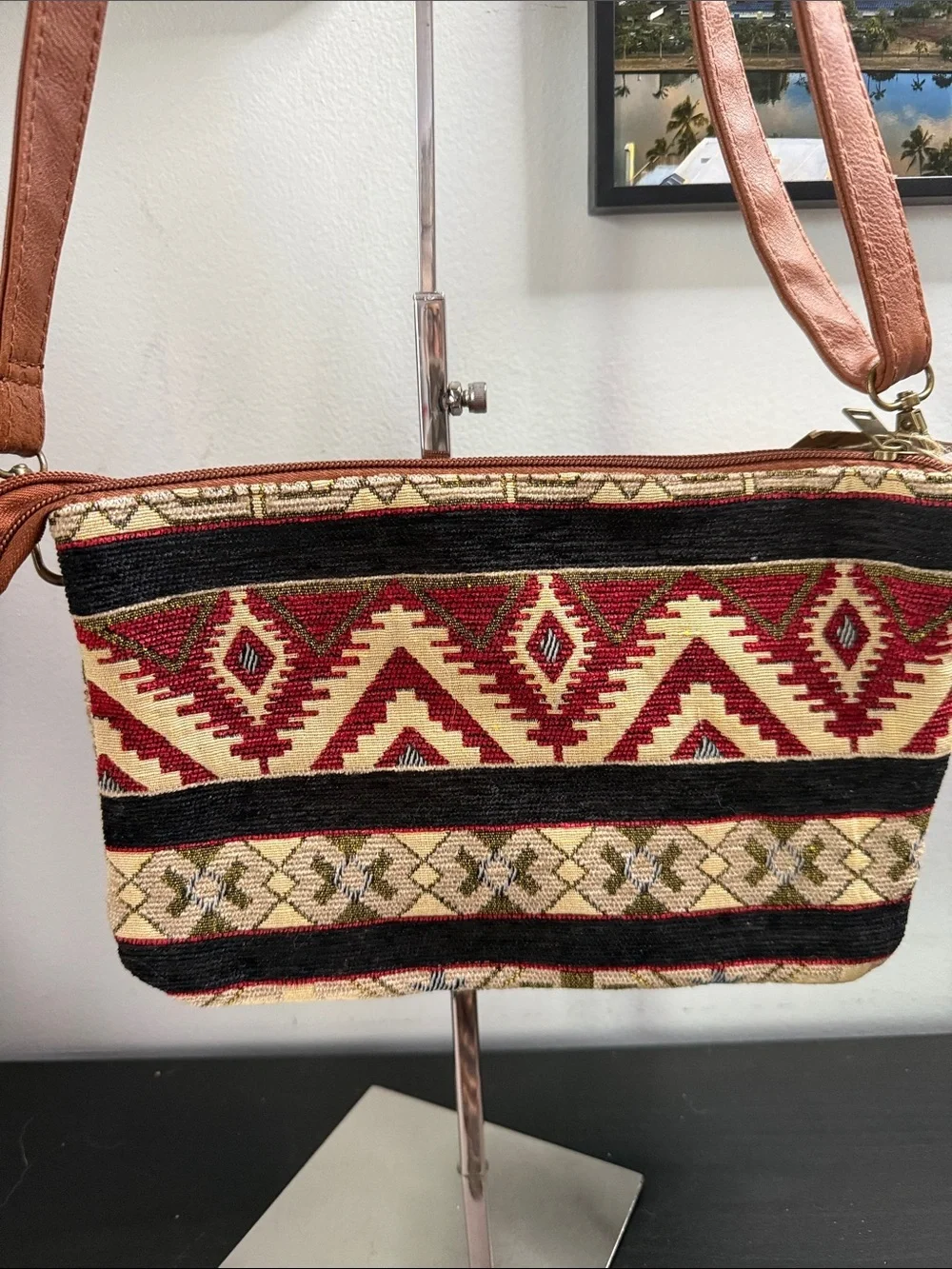 Canyon Sky NWT Brown and Red Patterned Crossbody Bag